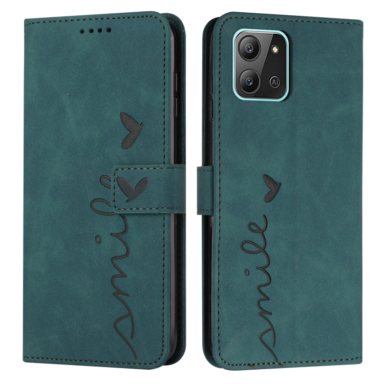 

For Infinix Hot 11 2022 Skin Feel Heart Pattern Leather Phone Case(Green)