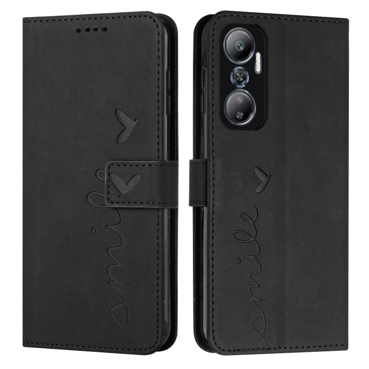 

For Infinix Hot 20 4G Skin Feel Heart Pattern Leather Phone Case(Black)