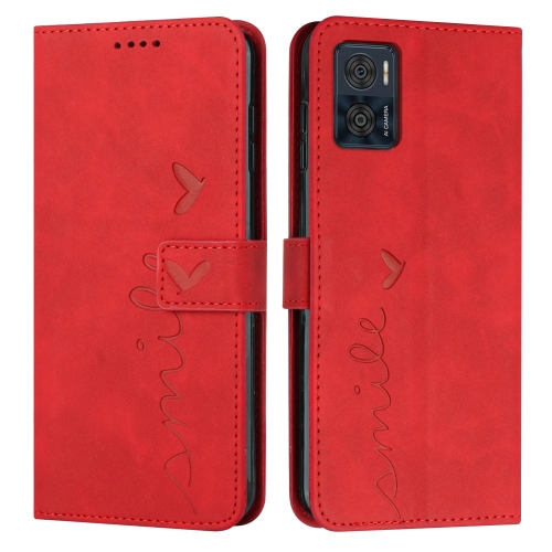 

For Motorola Moto E22 / E22i Skin Feel Heart Pattern Leather Phone Case(Red)