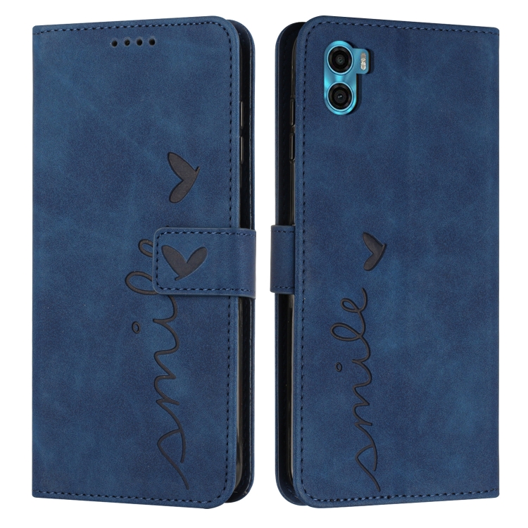 

For Motorola Moto E22s 4G Skin Feel Heart Pattern Leather Phone Case(Blue)