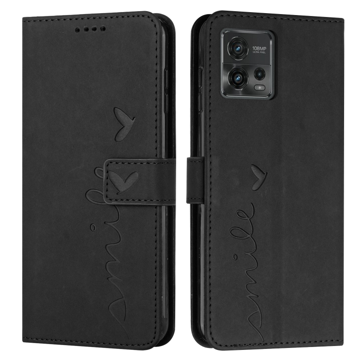 

For Motorola Moto G72 Skin Feel Heart Pattern Leather Phone Case(Black)