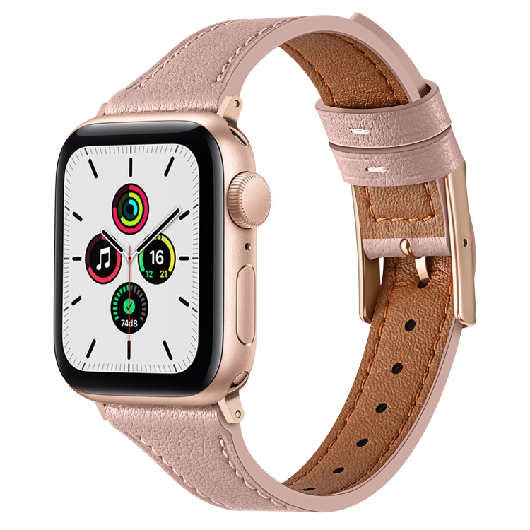 

Genuine Leather Breathable Watch Band For Apple Watch Series 8&7 45mm / SE 2&6&SE&5&4 44mm / 3&2&1 42mm(Pink)