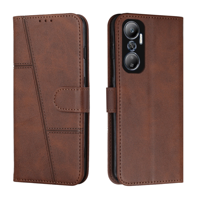 

For Infinix Hot 20 4G Stitching Calf Texture Buckle Leather Phone Case(Brown)