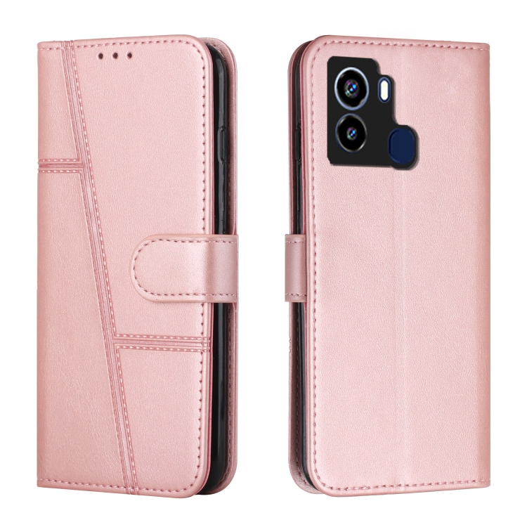 

For Tecno Pop 6 Stitching Calf Texture Buckle Leather Phone Case(Rose Gold)