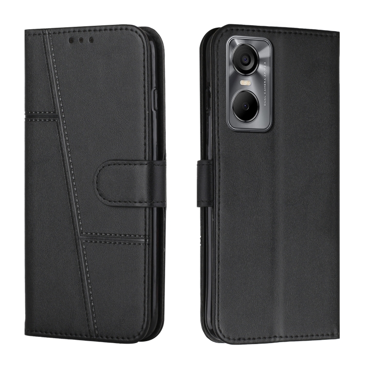

For Tecno Pop 6 Pro Stitching Calf Texture Buckle Leather Phone Case(Black)