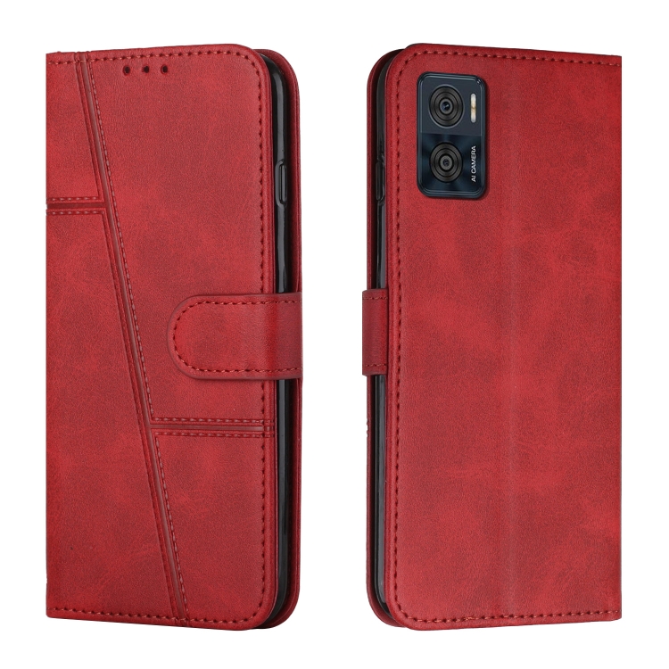 

For Motorola Moto E22 / E22i Stitching Calf Texture Buckle Leather Phone Case(Red)