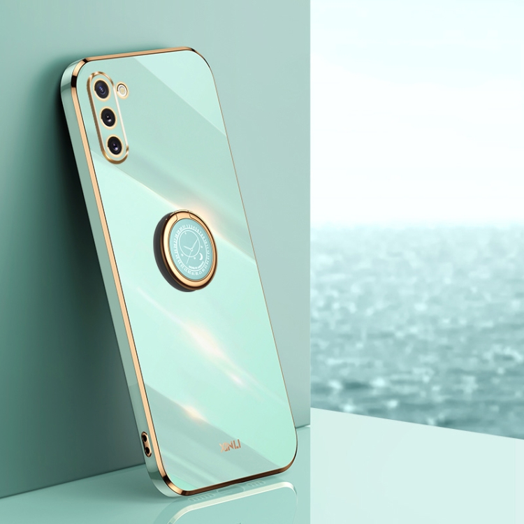 

For Samsung Galaxy Note10 XINLI Straight Edge 6D Electroplate TPU Phone Case with Ring Holder(Mint Green)