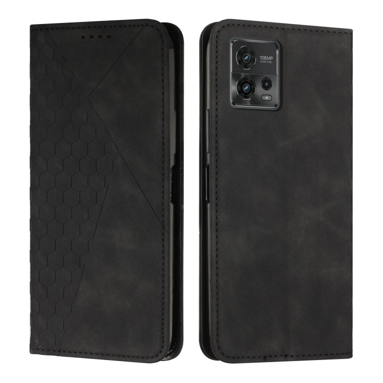 

For Motorola Moto G72 Diamond Pattern Skin Feel Magnetic Leather Phone Case(Black)