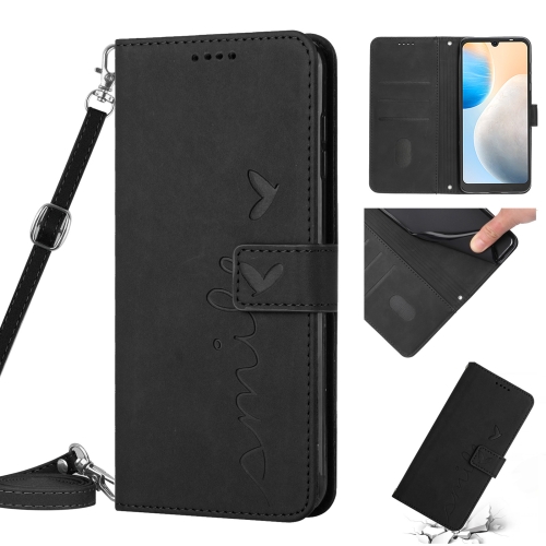 

For Tecno Pova Neo 2 Skin Feel Heart Pattern Leather Phone Case with Lanyard(Black)