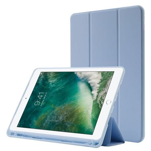 

Skin Feel Pen Holder Tri-fold Tablet Leather Case For iPad 10.2 2019 / iPad 10.2 2020 / iPad Air 3 / iPad Pro 10.5(Light Blue)