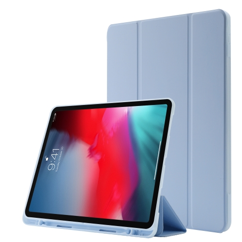 

Skin Feel Pen Holder Tri-fold Tablet Leather Case For iPad Pro 11 2022 / 2021 / 2020 / 2018(Light Blue)