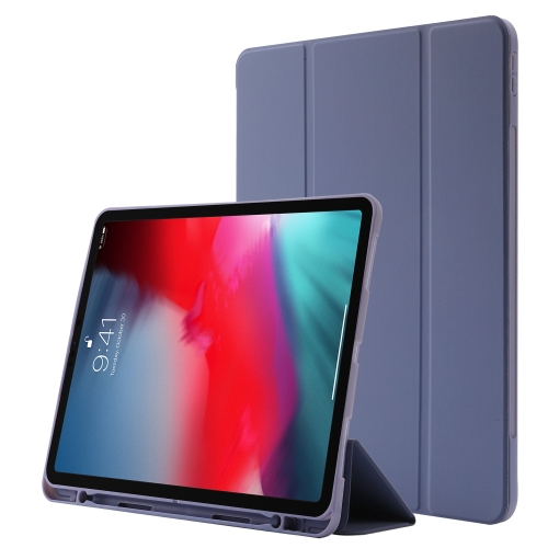 

Skin Feel Pen Holder Tri-fold Tablet Leather Case For iPad Pro 12.9 2022 / 2021 / 2020 / 2018(Lavender)