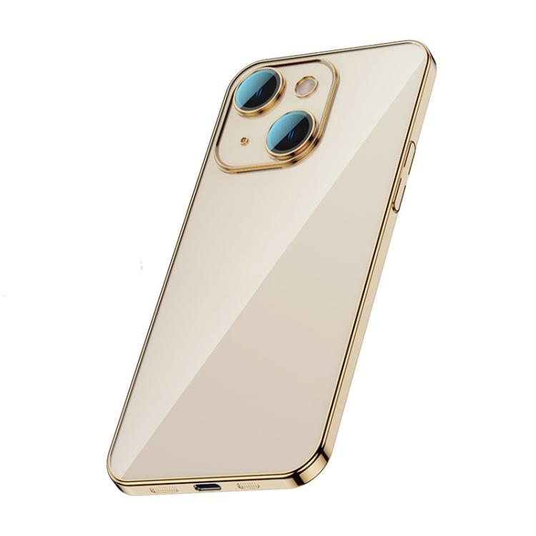 

For iPhone 14 Glass Lens Protection PC Electroplating Phone Case(Gold)