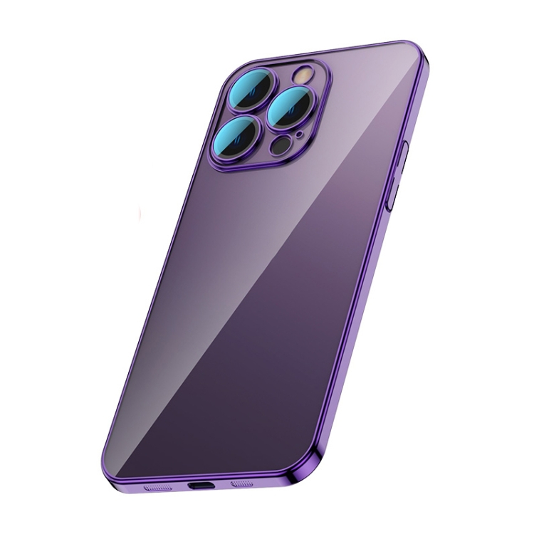 

For iPhone 13 Pro Max Glass Lens Protection PC Electroplating Phone Case(Dark Purple)