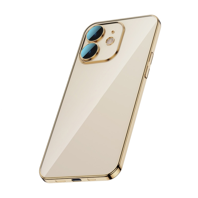 

For iPhone 12 Glass Lens Protection PC Electroplating Phone Case(Gold)