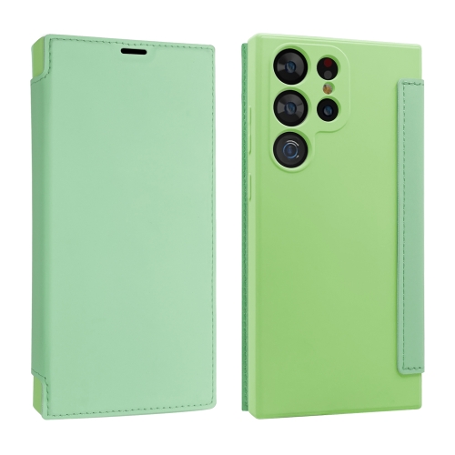 

For Samsung Galaxy S23 Ultra 5G Imitate Liquid Skin Feel Leather Phone Case with Card Slots(Matcha Green)