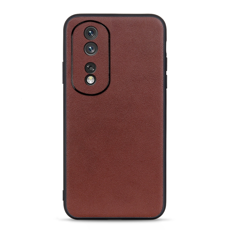 

For Honor 80 Accurate Hole Lambskin Texture Genuine Leather Phone Case(Brown)
