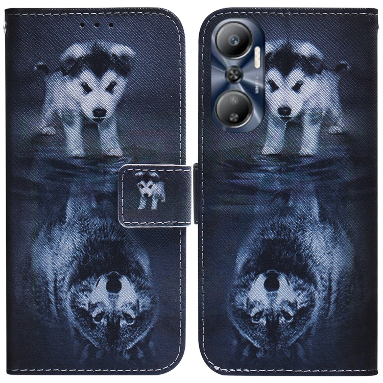 

For Infinix Hot 20 Coloured Drawing Flip Leather Phone Case(Wolf and Dog)