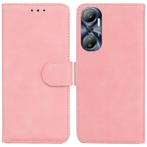 

For Infinix Hot 20 Skin Feel Pure Color Flip Leather Phone Case(Pink)