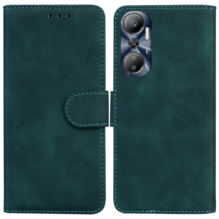 

For Infinix Hot 20 Skin Feel Pure Color Flip Leather Phone Case(Green)