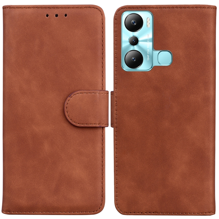 

For Infinix Hot 20i Skin Feel Pure Color Flip Leather Phone Case(Brown)