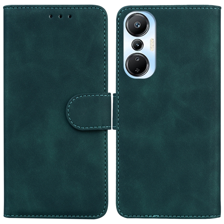 

For Infinix Hot 20s Skin Feel Pure Color Flip Leather Phone Case(Green)