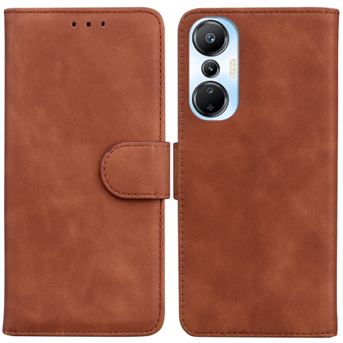 

For Infinix Hot 20s Skin Feel Pure Color Flip Leather Phone Case(Brown)