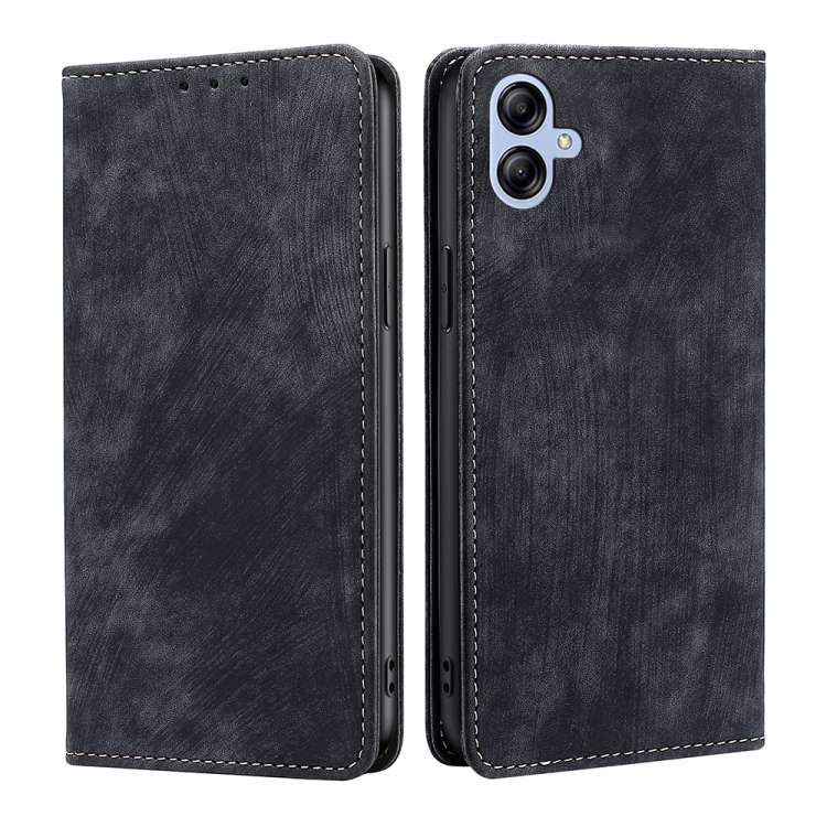

For Samsung Galaxy A04E RFID Anti-theft Brush Magnetic Leather Phone Case(Black)