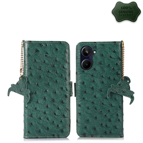 

For Realme 10 4G Ostrich Pattern Genuine Leather RFID Phone Case(Green)