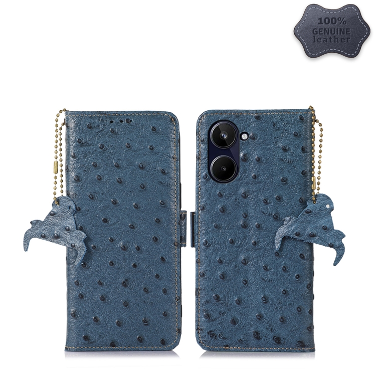 

For Realme 10 Pro 5G Ostrich Pattern Genuine Leather RFID Phone Case(Blue)