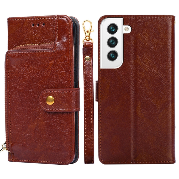

For Samsung Galaxy S23 5G Zipper Bag Leather Phone Case(Brown)