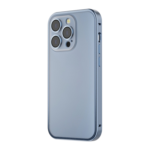 

For iPhone 13 Spring Buckle Metal Frosted Phone Case(Blue)