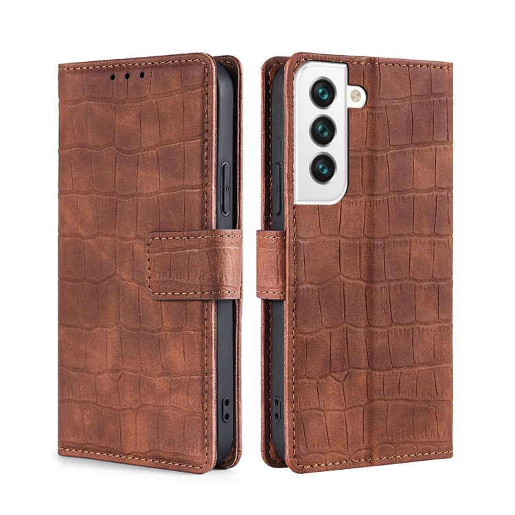 

For Samsung Galaxy S23+ 5G Skin Feel Crocodile Magnetic Clasp Leather Phone Case(Brown)