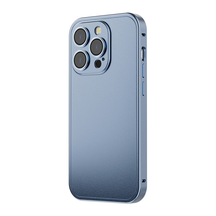 

For iPhone 14 Pro Max Spring Buckle Metal Solid Color Phone Case(Blue)