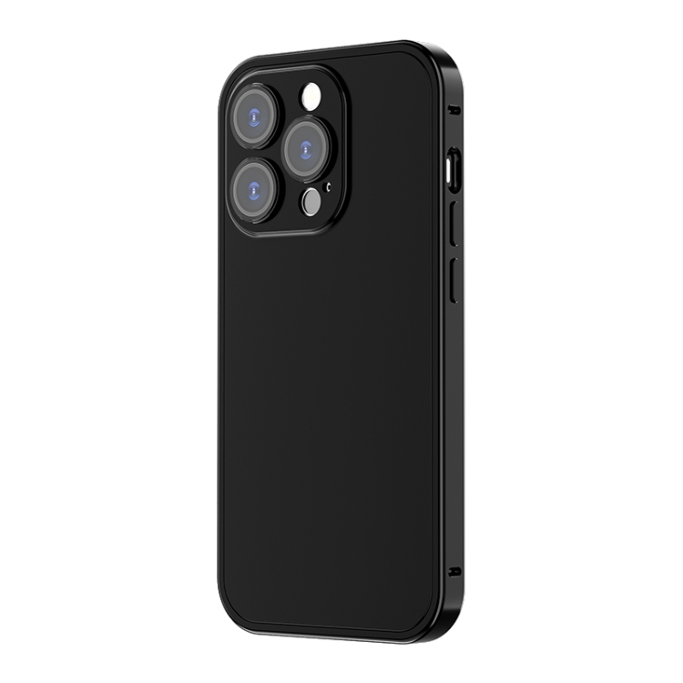 

For iPhone 14 Pro Spring Buckle Metal Solid Color Phone Case(Black)