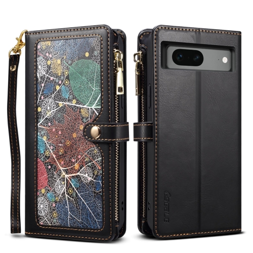 

For Google Pixel 7 5G ESEBLE Star Series Lanyard Zipper Wallet RFID Leather Case(Black)