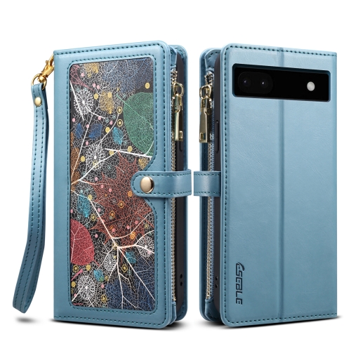 

For Google Pixel 6a ESEBLE Star Series Lanyard Zipper Wallet RFID Leather Case(Blue)