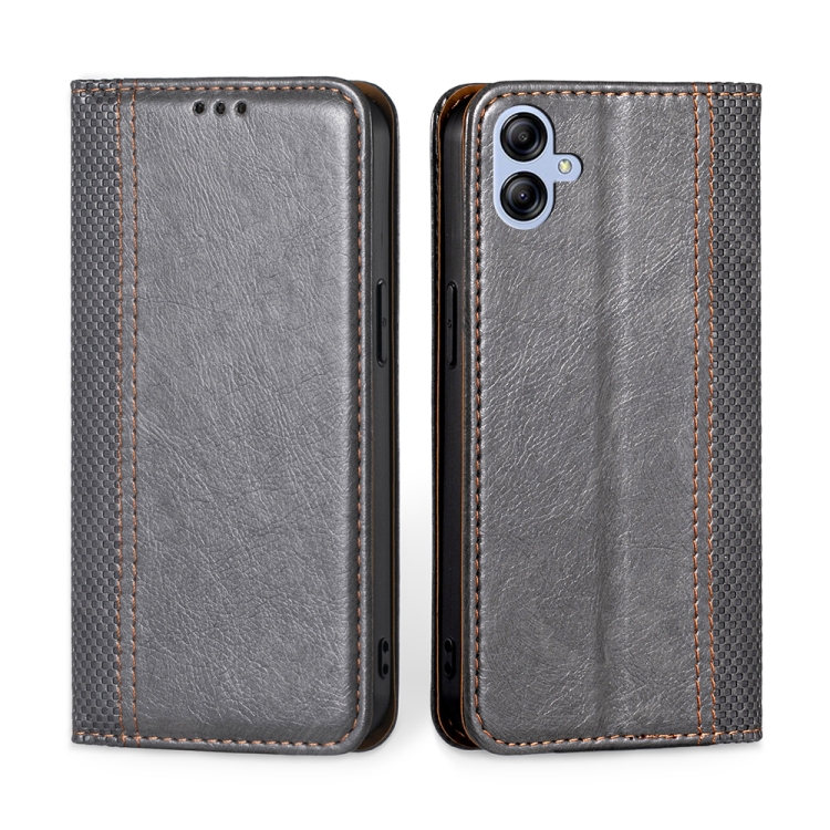 

For Samsung Galaxy A04E Grid Texture Magnetic Flip Leather Phone Case(Grey)