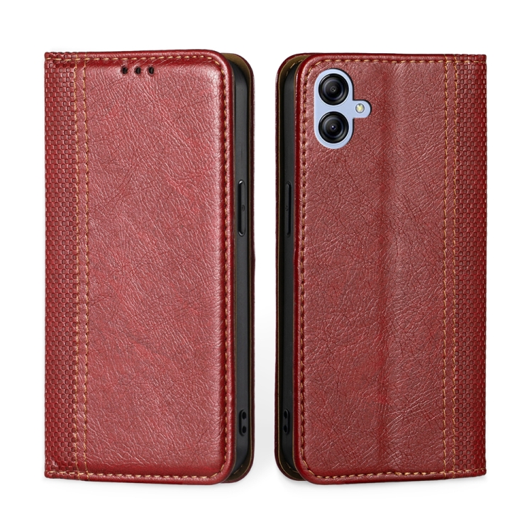 

For Samsung Galaxy A04E Grid Texture Magnetic Flip Leather Phone Case(Red)