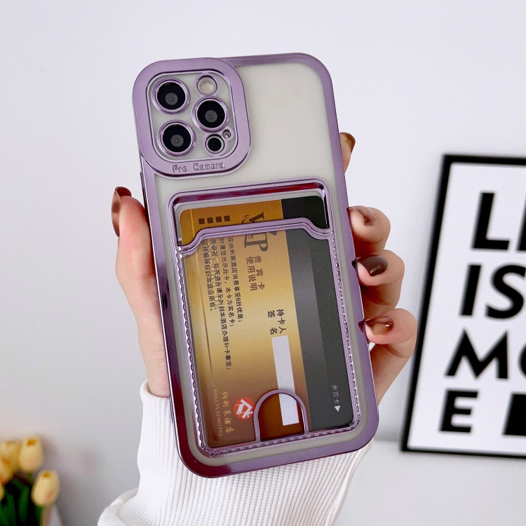 

For iPhone 14 Plus Electroplating Frame Card Slot Phone Case(Purple)