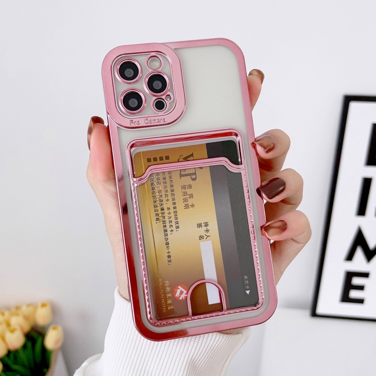 

For iPhone 14 Pro Max Electroplating Frame Card Slot Phone Case(Rose)