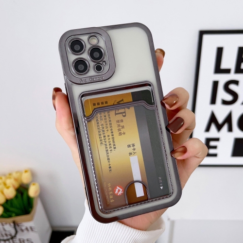 

For iPhone 12 Pro Max Electroplating Frame Card Slot Phone Case(Black)