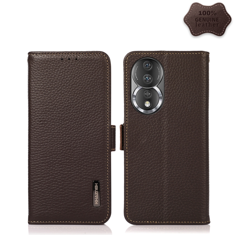 

For Honor 80 KHAZNEH Side-Magnetic Litchi Genuine Leather RFID Phone Case(Brown)