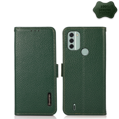 

For Nokia C31 KHAZNEH Side-Magnetic Litchi Genuine Leather RFID Phone Case(Green)