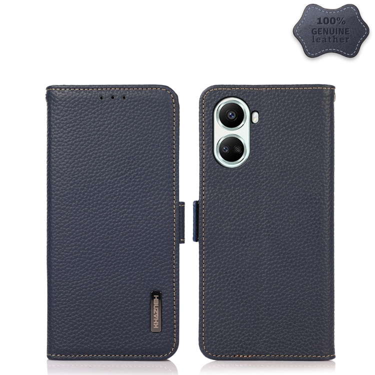

For Huawei nova 10 SE KHAZNEH Side-Magnetic Litchi Genuine Leather RFID Phone Case(Blue)