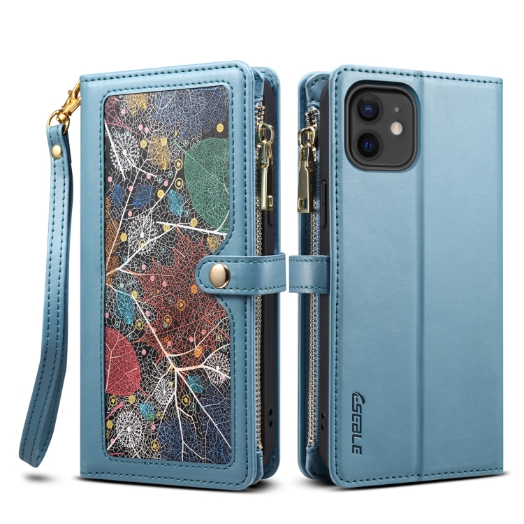 

For iPhone 11 ESEBLE Star Series Lanyard Zipper Wallet RFID Leather Case(Blue)