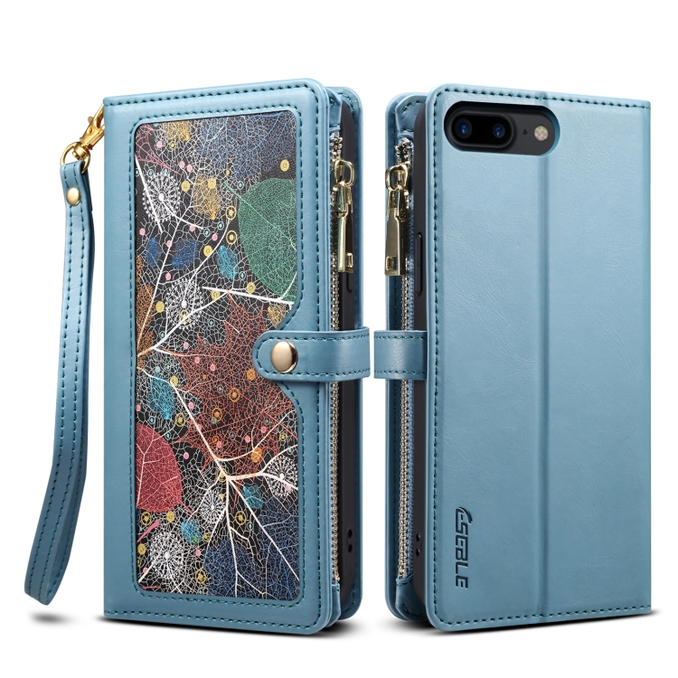 

For iPhone 8 Plus / 7 Plus ESEBLE Star Series Lanyard Zipper Wallet RFID Leather Case(Blue)