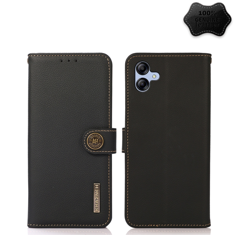 

For Samsung Galaxy A04e KHAZNEH Custer Genuine Leather RFID Phone Case(Black)