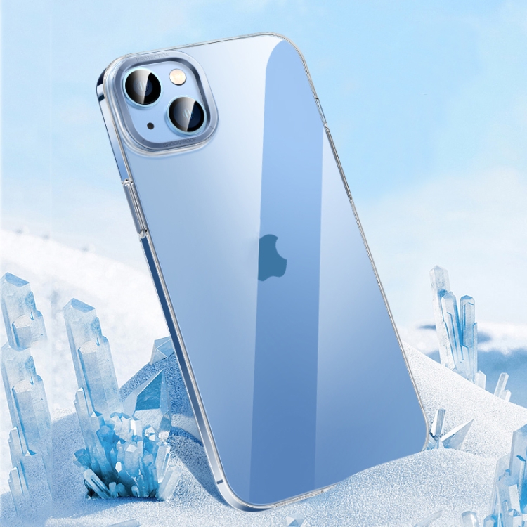 

For iPhone 14 Metal Key Crystal Transparent PC Phone Case(Blue)