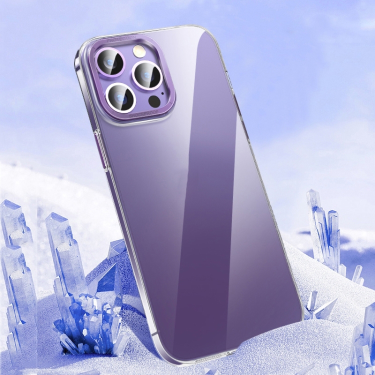 

For iPhone 13 Pro Metal Key Crystal Transparent PC Phone Case(Purple)